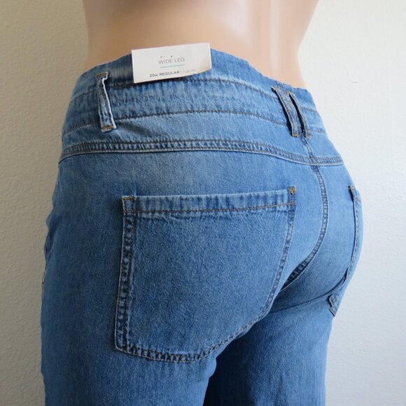 MAURICES Jeans Distressed WIDE Leg Raw Hem Blue Denim Plus Size 20W NWT - Picture 1 of 4